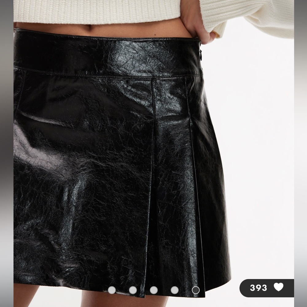 Mango Black Pleather Pleated Mini Skirt